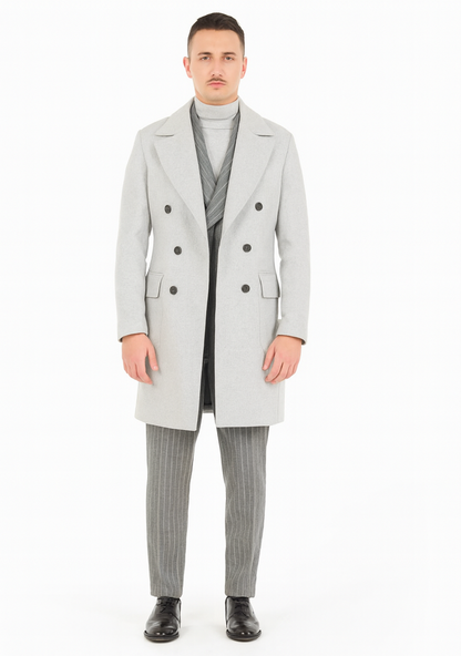 Mens Six Button Peak Lapel Suit Grey