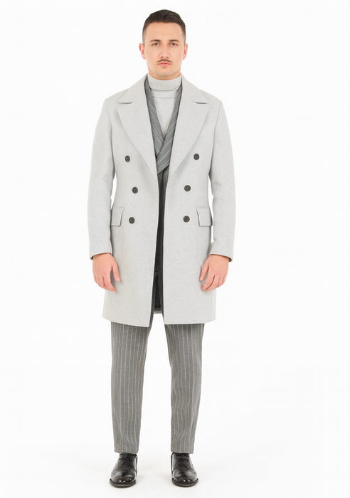 Mens Six Button Peak Lapel Suit Grey