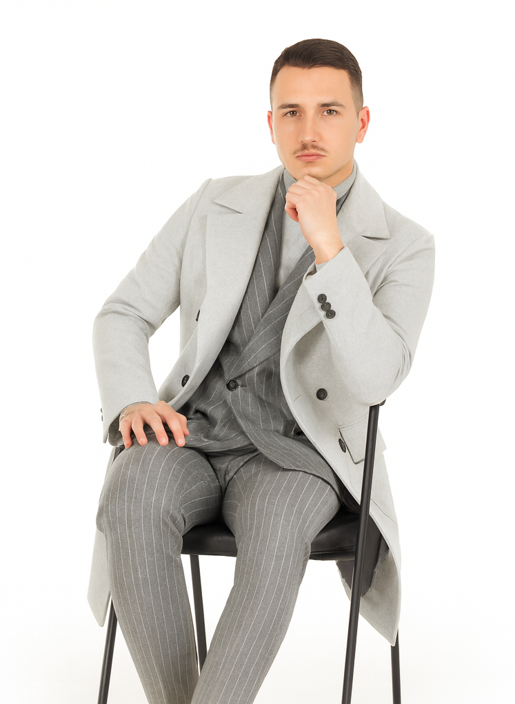 Mens Six Button Peak Lapel Suit Grey