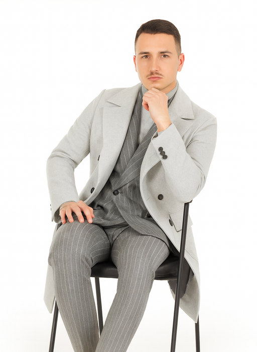 Mens Six Button Peak Lapel Suit Grey