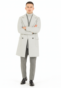 Mens Six Button Peak Lapel Suit Grey