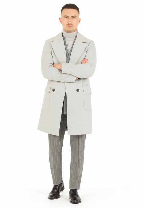 Mens Six Button Peak Lapel Suit Grey