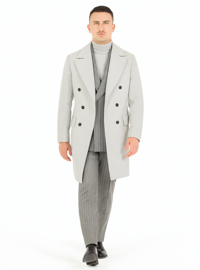 Mens Six Button Peak Lapel Suit Grey