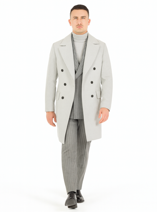 Mens Six Button Peak Lapel Suit Grey