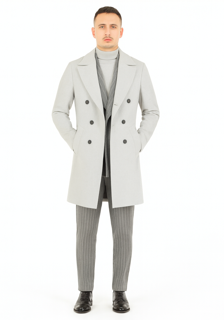 Mens Six Button Peak Lapel Suit Grey