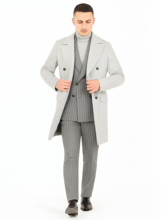 Mens Six Button Peak Lapel Suit Grey