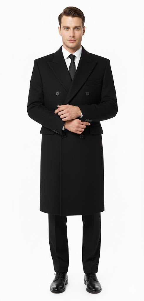 Men'S Six Buttons Black Fully Lined Men'S Overcoat Long Coat Winter Men'S Topcoat Sale - Image 2