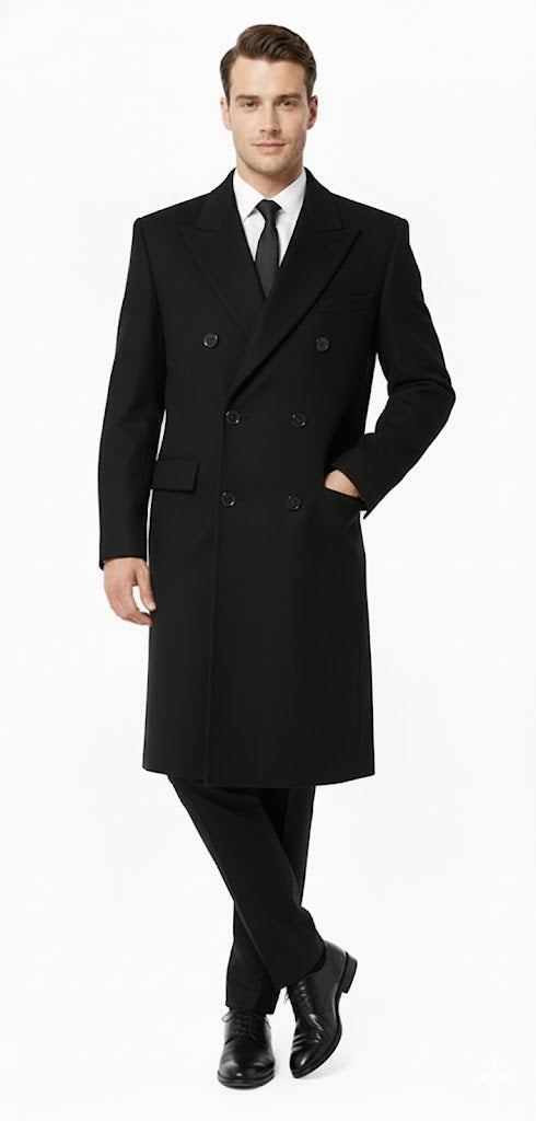 Men'S Six Buttons Black Fully Lined Men'S Overcoat Long Coat Winter Men'S Topcoat Sale - Image 7
