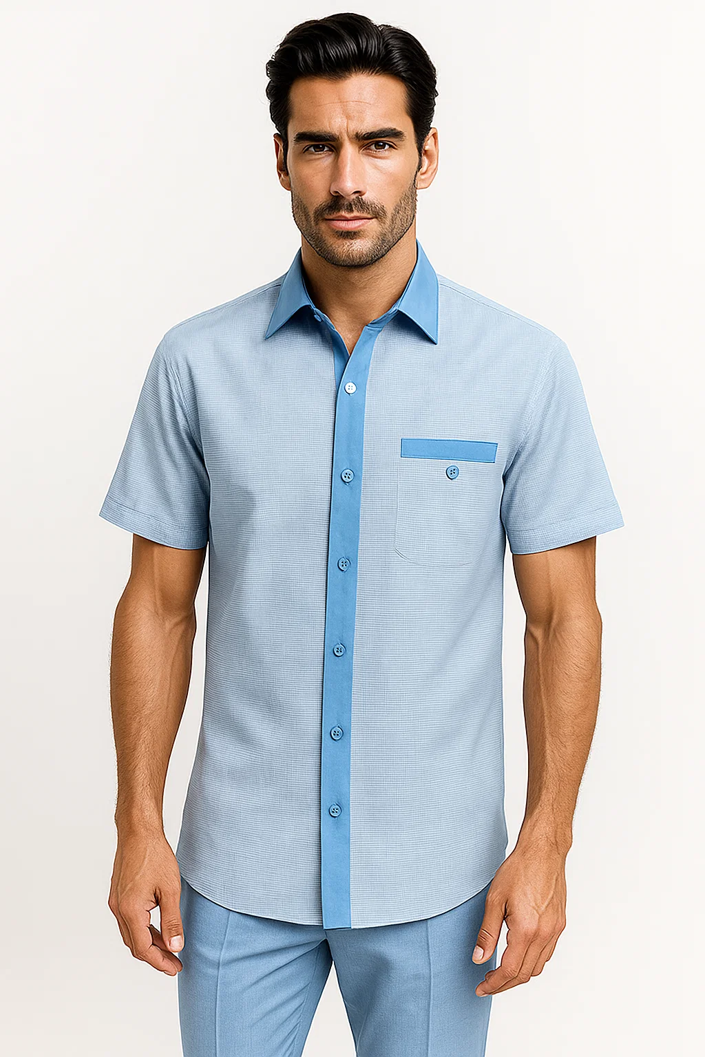Men’s Houndstooth Walking Suit by Dreams by Zacchi – 2 Piece Lei sure Set in Skyblue- $99