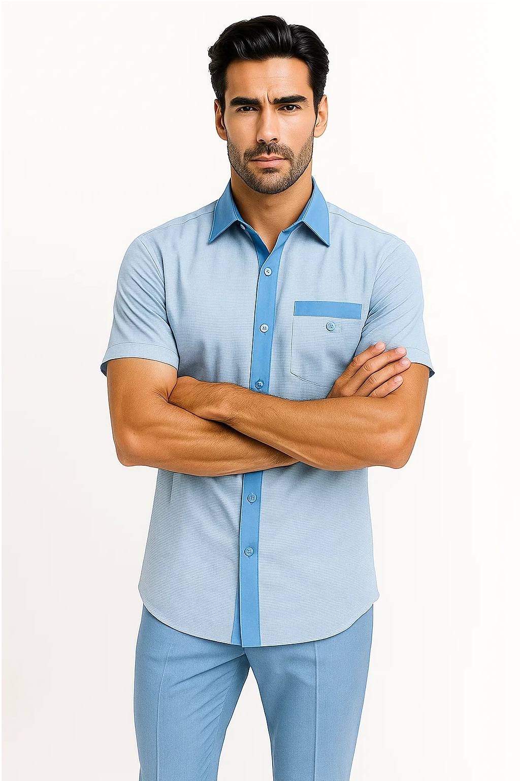 Men’s Houndstooth Walking Suit by Dreams by Zacchi – 2 Piece Lei sure Set in Skyblue- $99