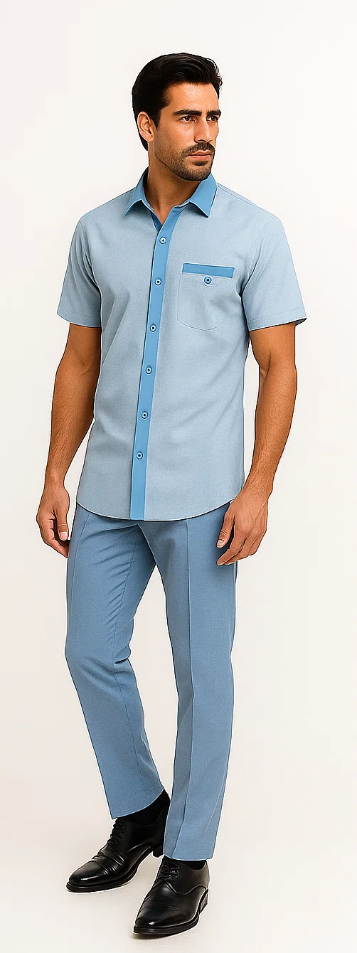 Men’s Houndstooth Walking Suit by Dreams by Zacchi – 2 Piece Lei sure Set in Skyblue- $99