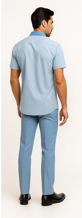 Men’s Houndstooth Walking Suit by Dreams by Zacchi – 2 Piece Lei sure Set in Skyblue- $99