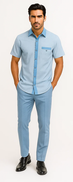 Men’s Houndstooth Walking Suit by Dreams by Zacchi – 2 Piece Lei sure Set in Skyblue- $99