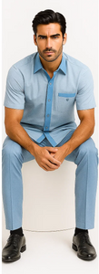 Men’s Houndstooth Walking Suit by Dreams by Zacchi – 2 Piece Lei sure Set in Skyblue- $99