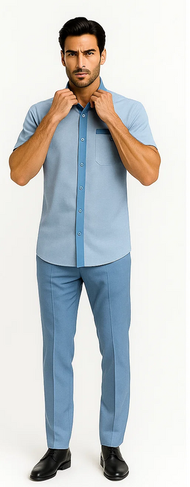 Men’s Houndstooth Walking Suit by Dreams by Zacchi – 2 Piece Lei sure Set in Skyblue- $99