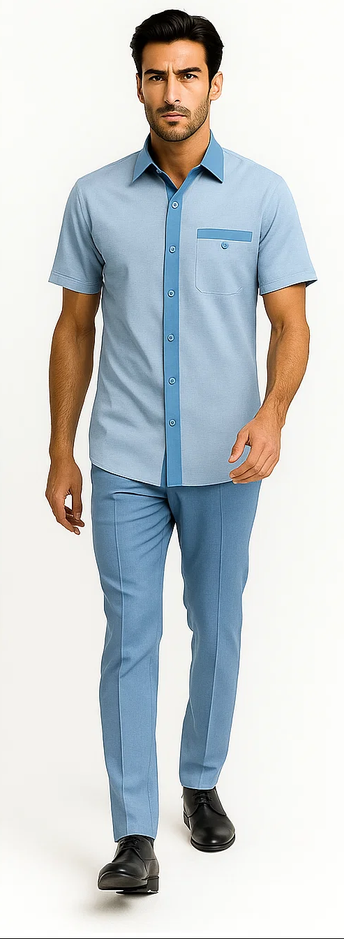 Men’s Houndstooth Walking Suit by Dreams by Zacchi – 2 Piece Lei sure Set in Skyblue- $99