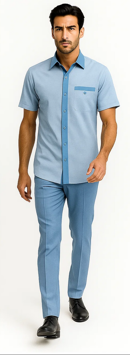 Men’s Houndstooth Walking Suit by Dreams by Zacchi – 2 Piece Lei sure Set in Skyblue- $99