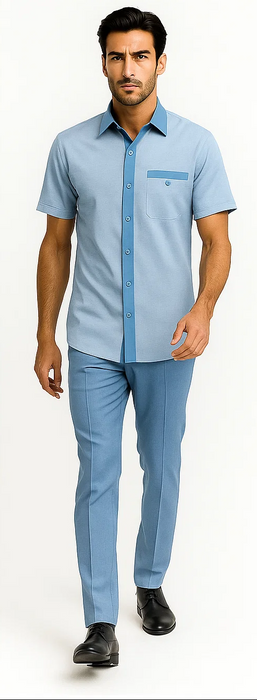 Men’s Houndstooth Walking Suit by Dreams by Zacchi – 2 Piece Lei sure Set in Skyblue- $99