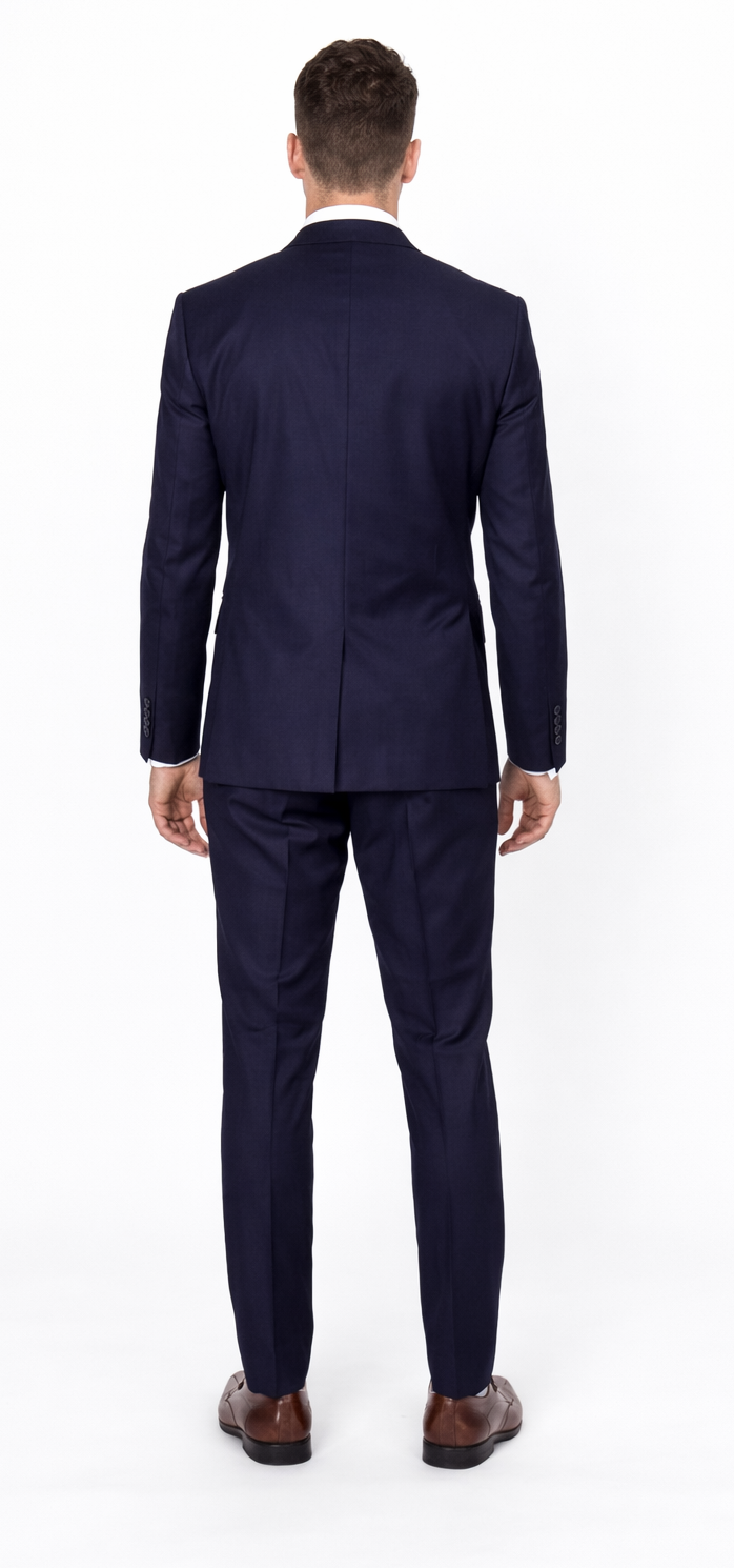 Men’s Slim Fit 100% Wool Suit by Rossiman Rossi – Peak Lapel Jacket & Plum Tapered Pants