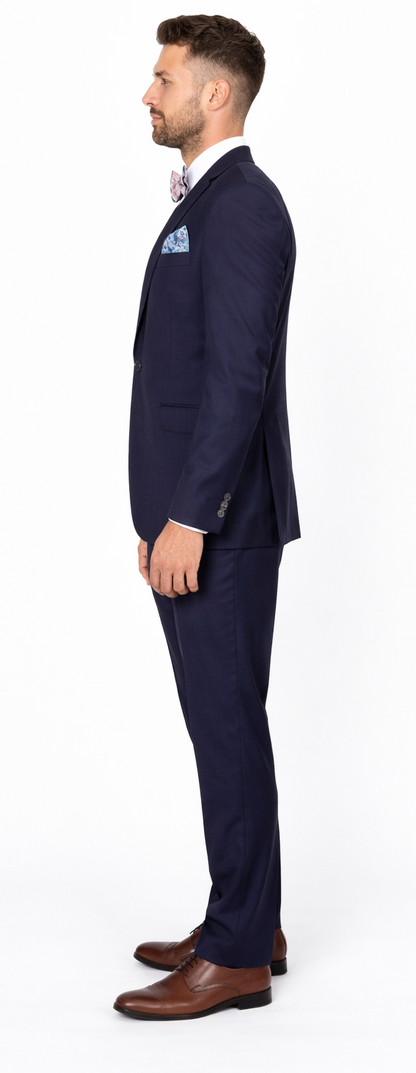 Men’s Slim Fit 100% Wool Suit by Rossiman Rossi – Peak Lapel Jacket & Plum Tapered Pants