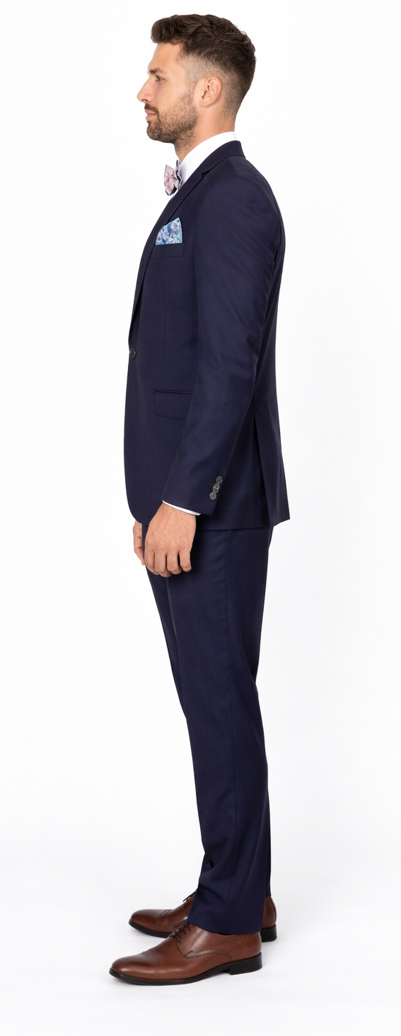 Men’s Slim Fit 100% Wool Suit by Rossiman Rossi – Peak Lapel Jacket & Plum Tapered Pants