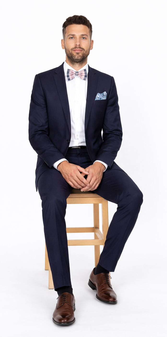 Men’s Slim Fit 100% Wool Suit by Rossiman Rossi – Peak Lapel Jacket & Plum Tapered Pants