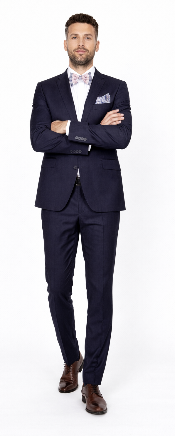 Men’s Slim Fit 100% Wool Suit by Rossiman Rossi – Peak Lapel Jacket & Plum Tapered Pants