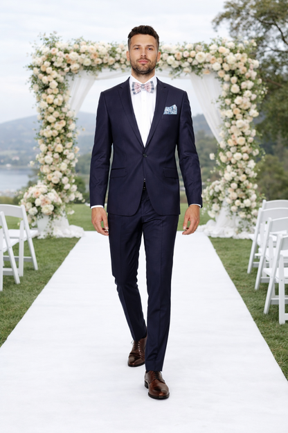 Men’s Slim Fit 100% Wool Suit by Rossiman Rossi – Peak Lapel Jacket & Plum Tapered Pants
