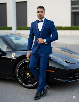 Mens 1 Button Shawl Lapel Vested Wool Wedding - Prom Tuxedo in Bright Sapphire Blue - Mens Slim Fitted Tuxedo - Image 6