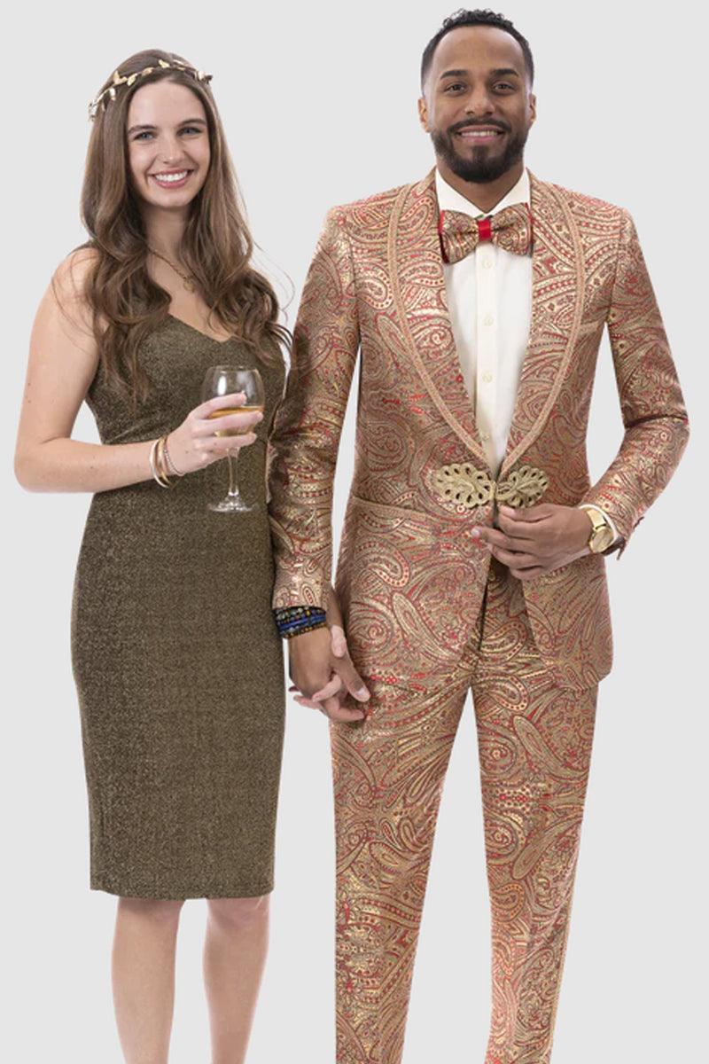 Black & Gold Paisley Vested Tuxedo by EJ Samuel main image 0
