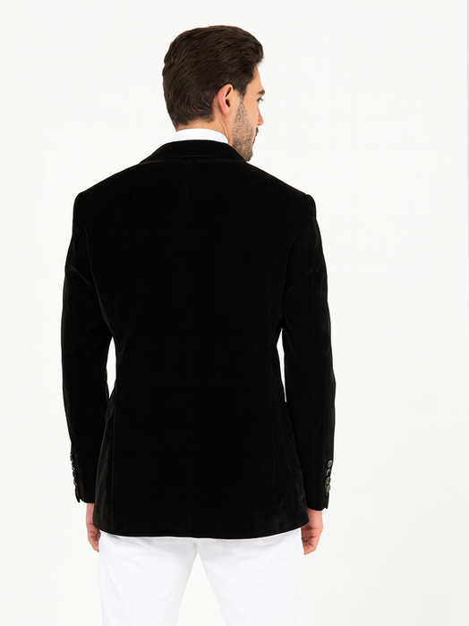 Mens Slim Fit Double Breasted With Brass Buttons - Black Sportcoat