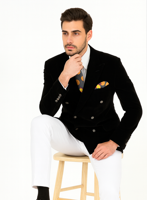 Mens Slim Fit Double Breasted With Brass Buttons - Black Sportcoat