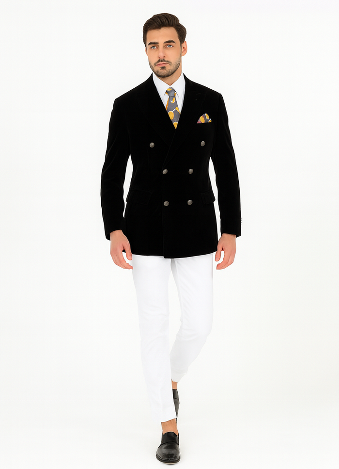 Mens Slim Fit Double Breasted With Brass Buttons - Black Sportcoat