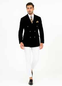 Mens Slim Fit Double Breasted With Brass Buttons - Black Sportcoat