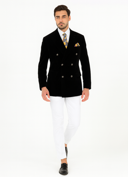 Mens Slim Fit Double Breasted With Brass Buttons - Black Sportcoat