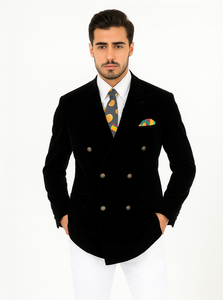 Mens Slim Fit Double Breasted With Brass Buttons - Black Sportcoat