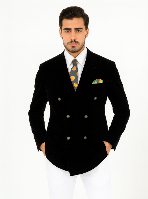 Mens Slim Fit Double Breasted With Brass Buttons - Black Sportcoat