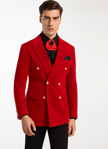 Mens Slim Fit Double Breasted With Brass Buttons - Red Sportcoat