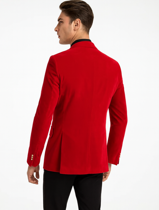 Mens Slim Fit Double Breasted With Brass Buttons - Red Sportcoat