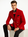 Mens Slim Fit Double Breasted With Brass Buttons - Red Sportcoat