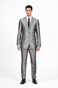 Men'S Slim Fit Grey Charcoal Shiny Sharkskin Suit