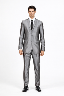 Men'S Slim Fit Grey Charcoal Shiny Sharkskin Suit