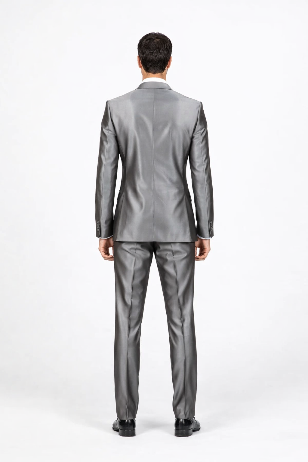 Men'S Slim Fit Grey Charcoal Shiny Sharkskin Suit - Image 2