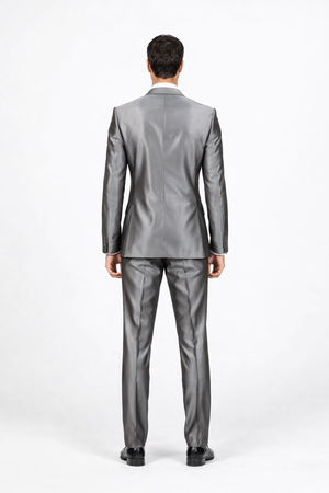 Men'S Slim Fit Grey Charcoal Shiny Sharkskin Suit - Image 2