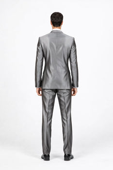 Men'S Slim Fit Grey Charcoal Shiny Sharkskin Suit - Image 2