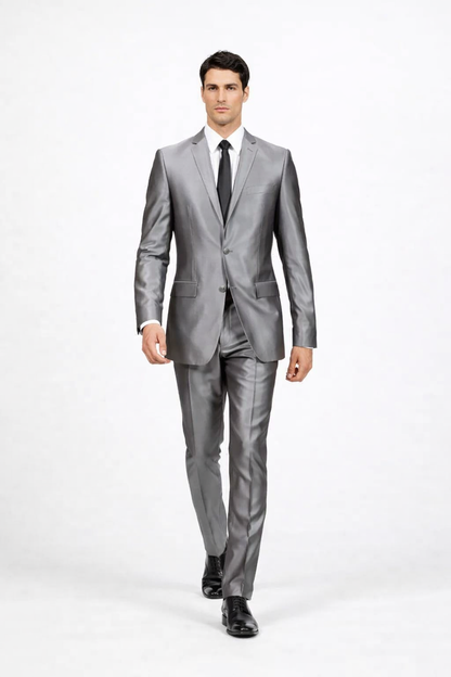 Men'S Slim Fit Grey Charcoal Shiny Sharkskin Suit - Image 3