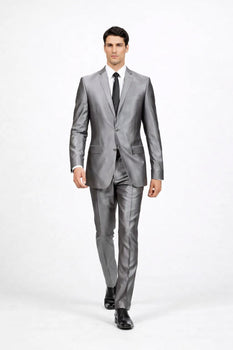 Men'S Slim Fit Grey Charcoal Shiny Sharkskin Suit - Image 3