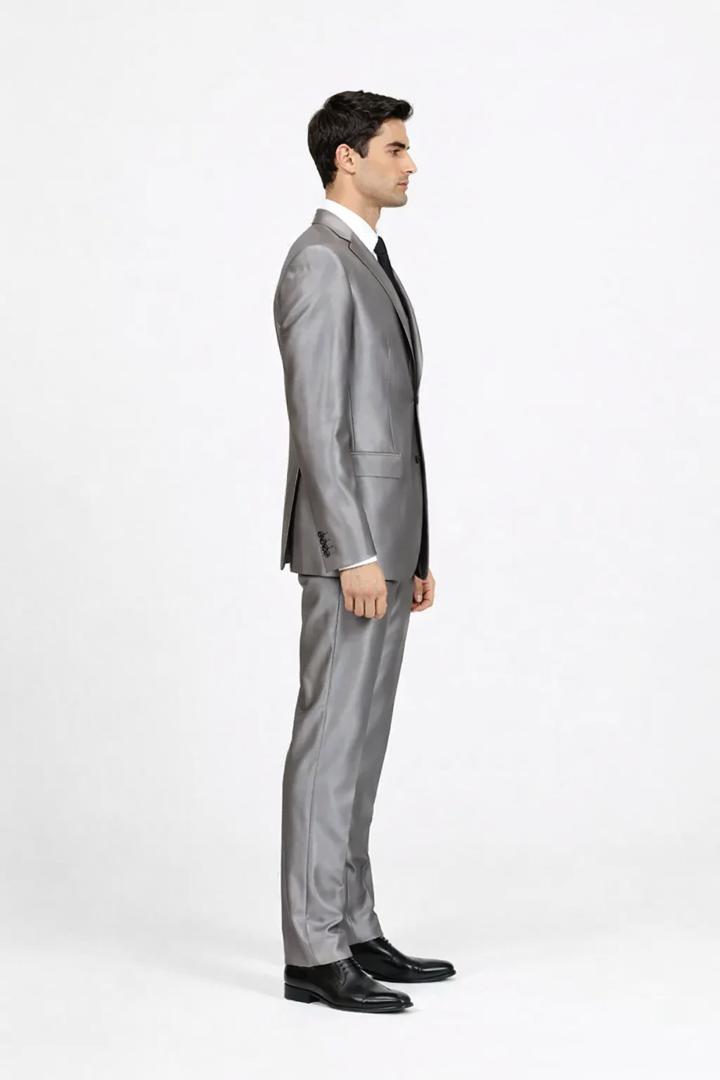 Men'S Slim Fit Grey Charcoal Shiny Sharkskin Suit - Image 4