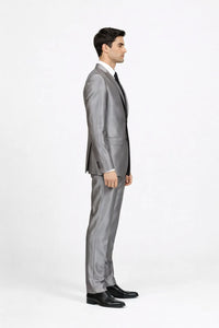 Men'S Slim Fit Grey Charcoal Shiny Sharkskin Suit