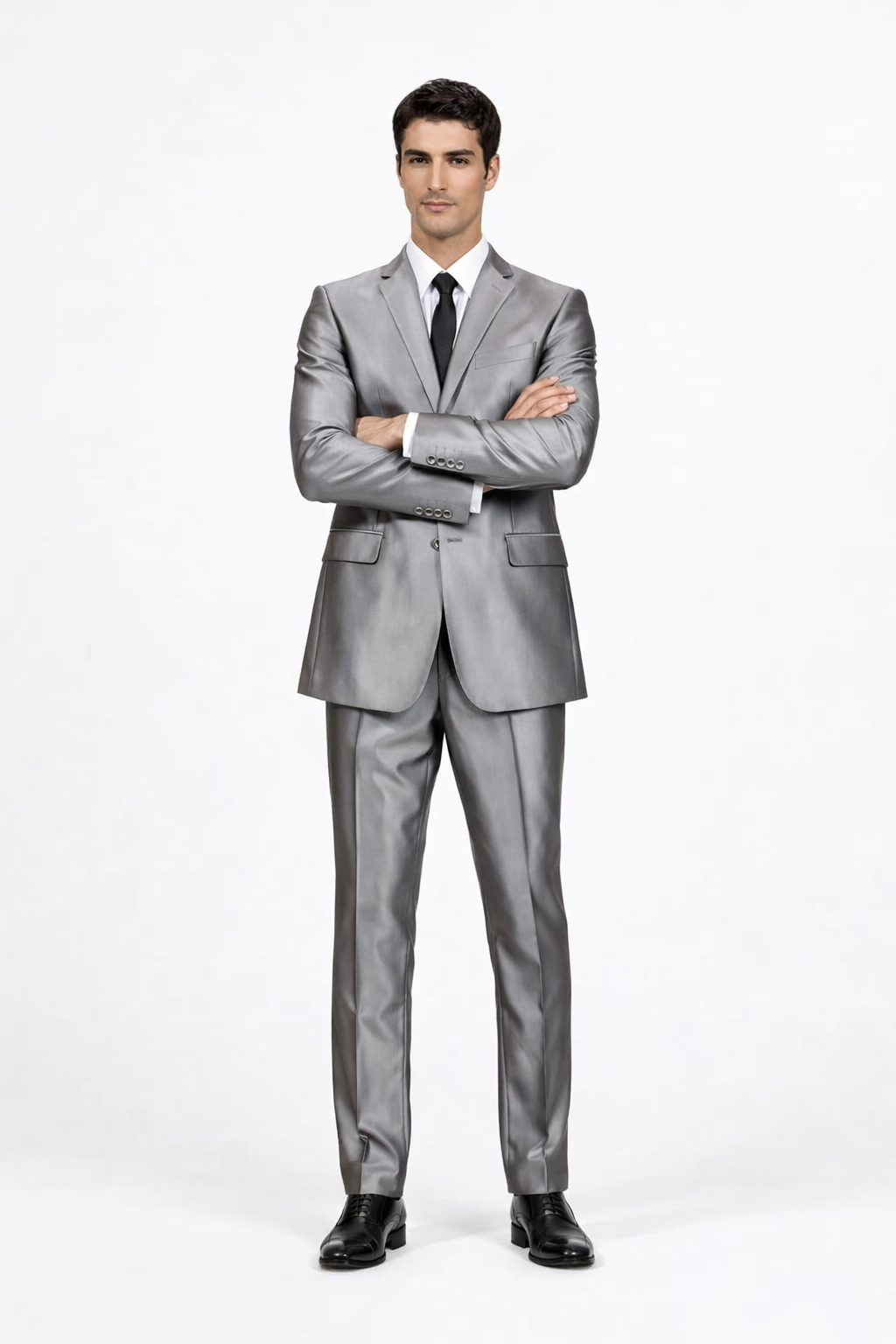 Men'S Slim Fit Grey Charcoal Shiny Sharkskin Suit - Image 5